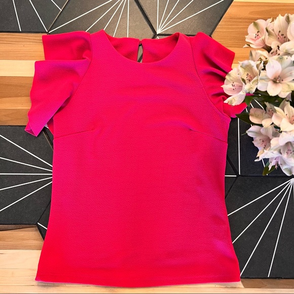 Hot Pink Ruffle-Sleeve Top | Size XS - Picture 4 of 5